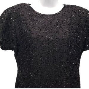 VTG Sténay Silk Beaded Dress Black Short Cocktail Formal Dark Feminine Size M